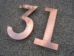 Copper numbers with 6mm acrylic backing and pins