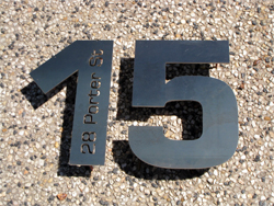 Lasercut Corten Steel Numbers with welded pins