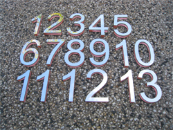 Lasercut polished stainless steel numbers with acrylic backing