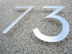 Lasercut stainless steel house number with pins